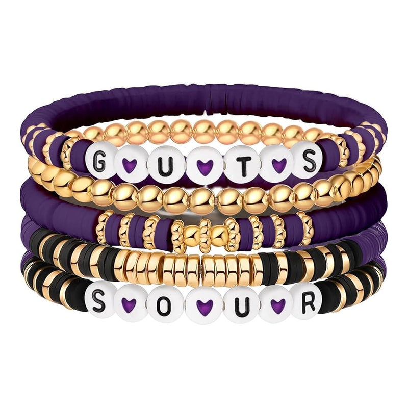 GraGra 5Pcs Best Friend Bracelet, Purple Series Soft Clay Bracelet, Concert Music Inspiration Fan Bracelets Set for Girls Women Best Friends Fans Birthday Anniversary Party, Purple - Image 1
