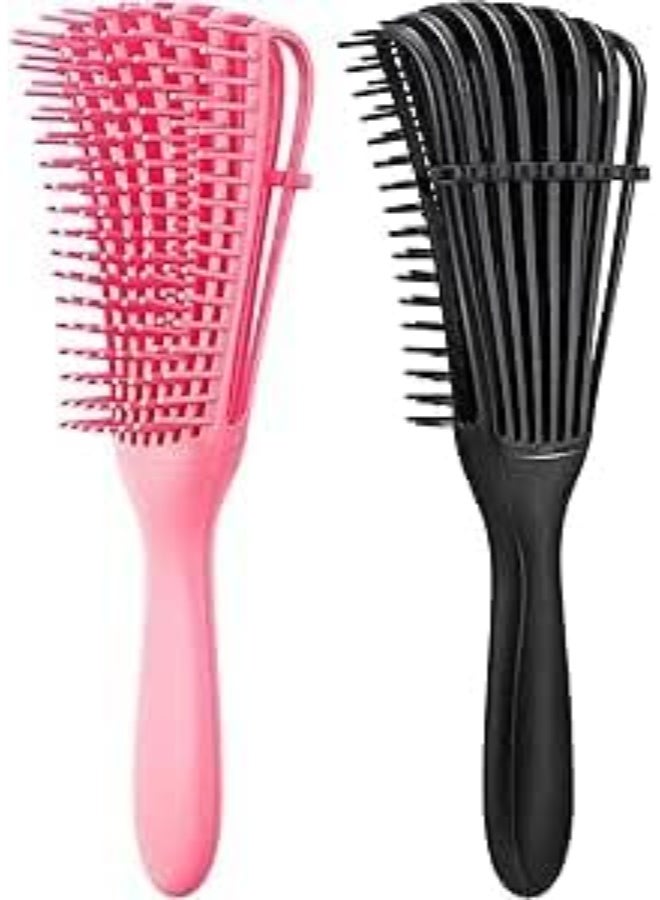 LA PERLA TECH  2 Pieces Detangling Brush for Afro America/African Hair Textured Wavy/Curly/Coily/Wet/Dry/Oil/Thick/Long Hair, Knots Detangler Easy to Clean (Black, Pink) - Image 1