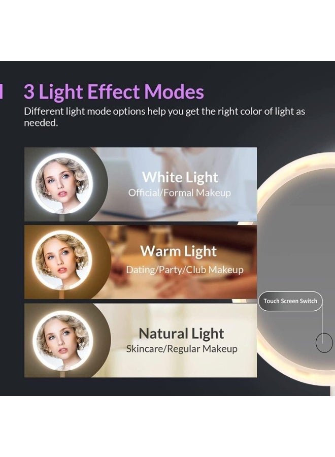 مرآة مكياج LED بإضاءة – مرآة تجميل قابلة لإعادة الشحن، 3 أوضاع إضاءة مع سطوع قابل للتعديل، مرآة لمس للمكياج والحلاقة وارتداء العدسات اللاصقة (وردي) - Image 5