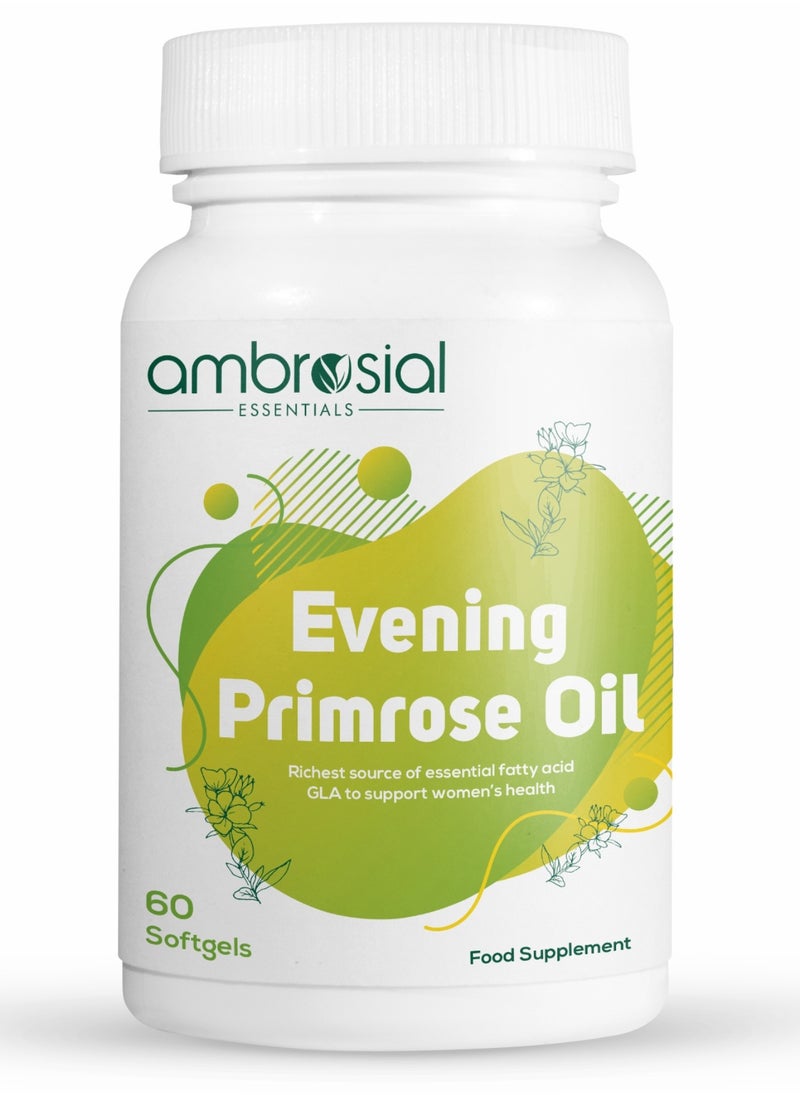 ambrosial EPO Evening Primrose Oil Richest Source of Essential Fatty Acid GLA to Support Women's Health- 60 Softgels Food Supplement  - Image 1