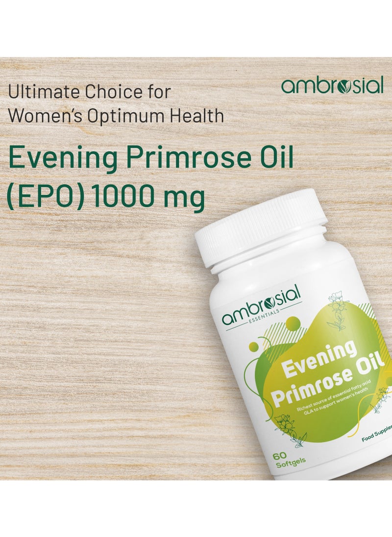 ambrosial EPO Evening Primrose Oil Richest Source of Essential Fatty Acid GLA to Support Women's Health- 60 Softgels Food Supplement  - Image 2