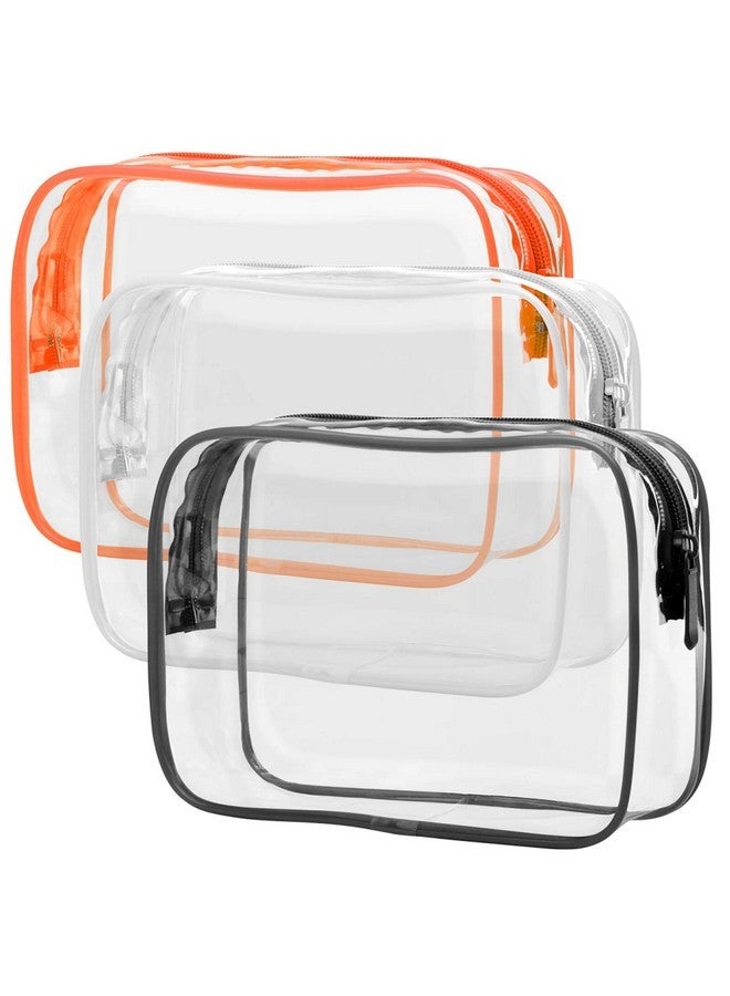 Packism Clear Toiletry Bag - 3 Pack Tsa Approved Toiletry Bag Quart Size Bag, Travel Makeup Cosmetic Bag For Women Men, Carry On Airport Airline Compliant Bag, Black, White, Orange - Image 1