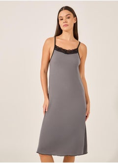 Styli Contrast Lace Trim Racerback Slip Dress  - Image 2