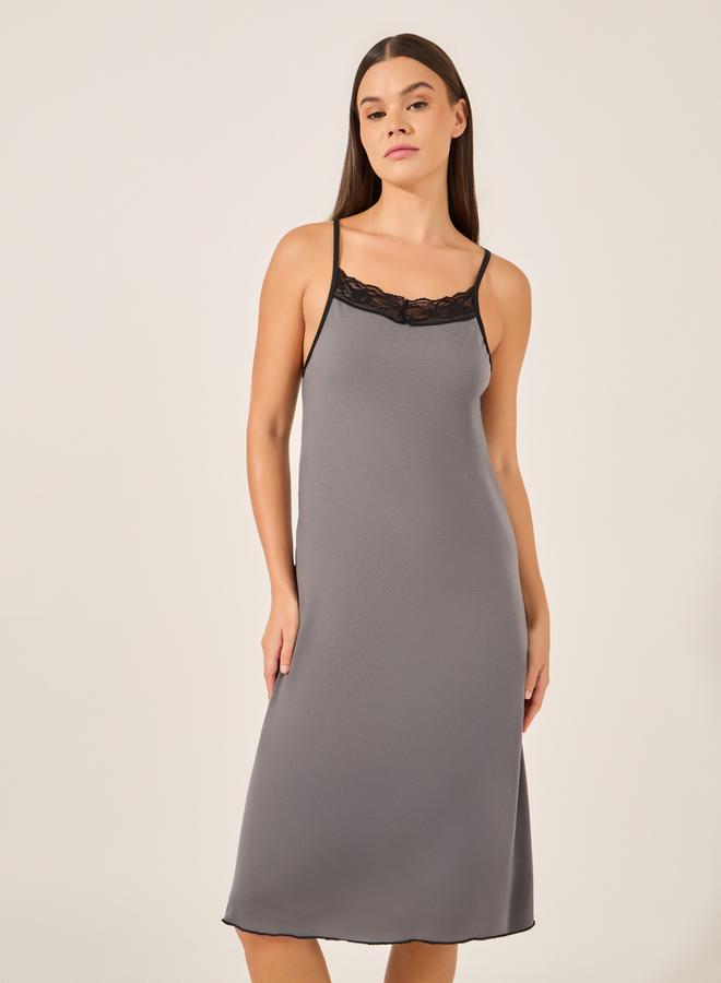 Styli Contrast Lace Trim Racerback Slip Dress  - Image 2