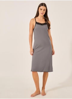Styli Contrast Lace Trim Racerback Slip Dress  - Image 1