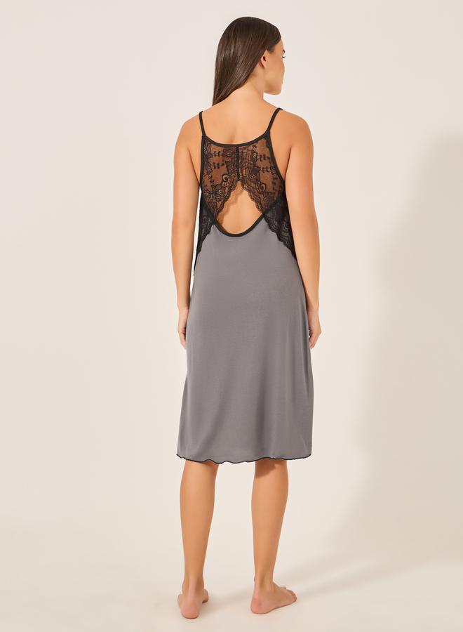 Styli Contrast Lace Trim Racerback Slip Dress  - Image 4