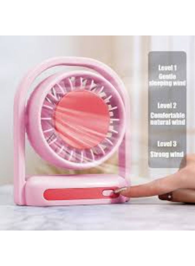 Portable mini fan with LED light, rechargeable via USB port, small foldable personal fan for kids, girls, women, home, office, travel, and outdoor use. - Image 2