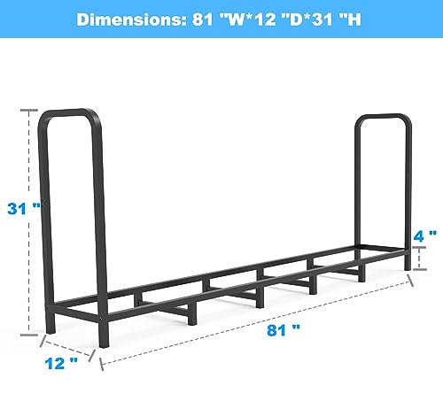 Tikimilor 6.7ft Firewood Rack Holder, Adjustable Heavy Duty Fire Log Stacker Stand for Fireplace, Outdoor Indoor Metal Wood Pile Storage Organizer, Patio Logs Stand tool, Black - Image 2