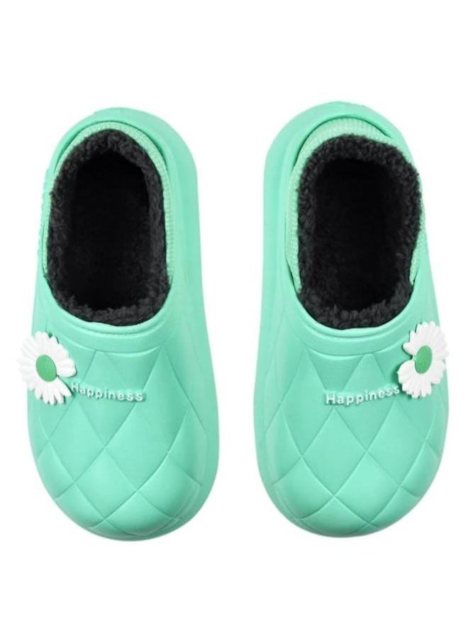 Generic Colorful and fur winter slippers for children and adultsfor girls and women, a special design for children, a toe pattern,a cushioned sole for children’s clogs, random decoration ,Mint green  - Image 2