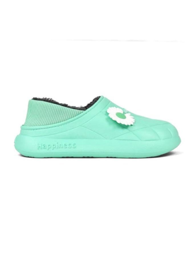 Generic Colorful and fur winter slippers for children and adultsfor girls and women, a special design for children, a toe pattern,a cushioned sole for children’s clogs, random decoration ,Mint green  - Image 1