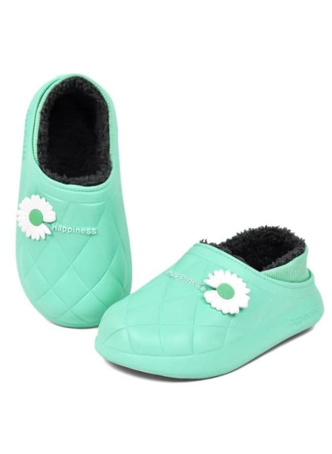 Generic Colorful and fur winter slippers for children and adultsfor girls and women, a special design for children, a toe pattern,a cushioned sole for children’s clogs, random decoration ,Mint green  - Image 3
