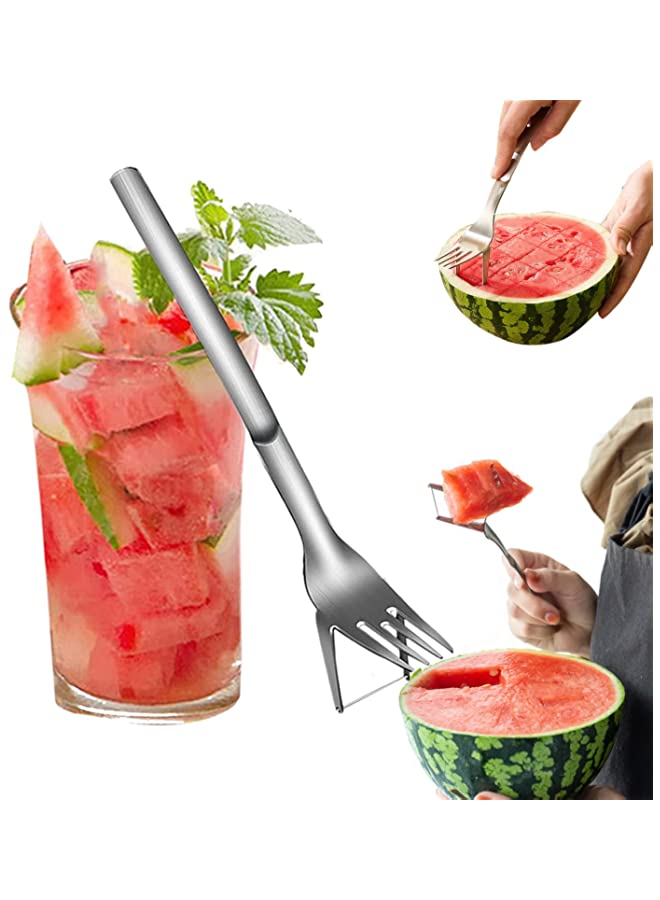 يقبست Watermelon Slicer Cutter, 2-in-1 Fork Slicer, Cutting Artifact, Stainless Steel Fruit Forks Knife for Family Parties Camping Cool Kitchen Gadgets - Image 1