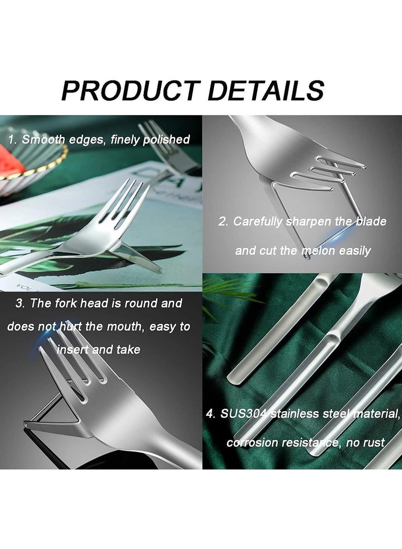 يقبست Watermelon Slicer Cutter, 2-in-1 Fork Slicer, Cutting Artifact, Stainless Steel Fruit Forks Knife for Family Parties Camping Cool Kitchen Gadgets - Image 5