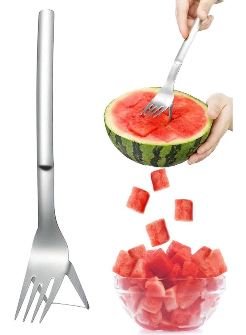 يقبست Watermelon Slicer Cutter, 2-in-1 Fork Slicer, Cutting Artifact, Stainless Steel Fruit Forks Knife for Family Parties Camping Cool Kitchen Gadgets - Image 1