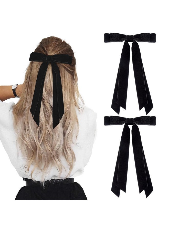 Aileam 2PCS Velvet Hair Bows Ribbon Hair Clip Black Accessories Ponytail Holder Accessories Slides Metal Clips Hair Bow for Women Girls Toddlers Teens Kids - Image 1