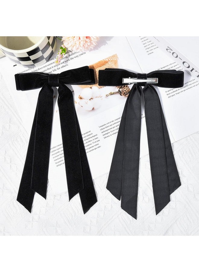 Aileam 2PCS Velvet Hair Bows Ribbon Hair Clip Black Accessories Ponytail Holder Accessories Slides Metal Clips Hair Bow for Women Girls Toddlers Teens Kids - Image 5