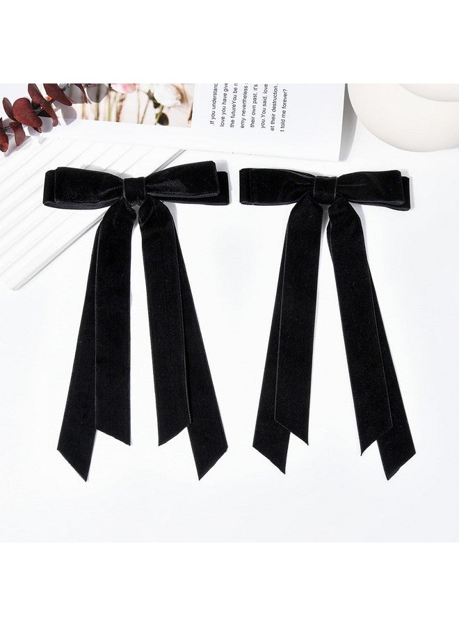 Aileam 2PCS Velvet Hair Bows Ribbon Hair Clip Black Accessories Ponytail Holder Accessories Slides Metal Clips Hair Bow for Women Girls Toddlers Teens Kids - Image 3