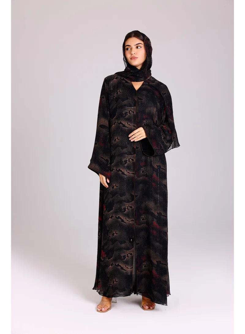 Modern Shadow Prints Elegant Brown Abaya