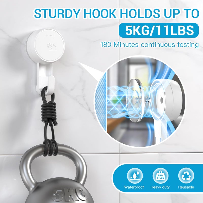 LUXEAR Heavy Duty Waterproof Shower Hooks 2 Pack - Suction Hook, No Drill Damage-Free Removable Reusable Wall Hooks for Bathroom Kitchen Towel Bathrobe Loofah Shower Hooks (Max Load 11LB/5KG)â€‹ - Image 3