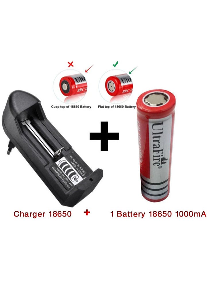 Ultrafire 18650 Battery Charger Smart Charging  18650 26650 18350 32650 21700 26700 26500 Li-Ion Rechargeable Battery Charger with 1 battery 18650 1000mAh  - Image 1