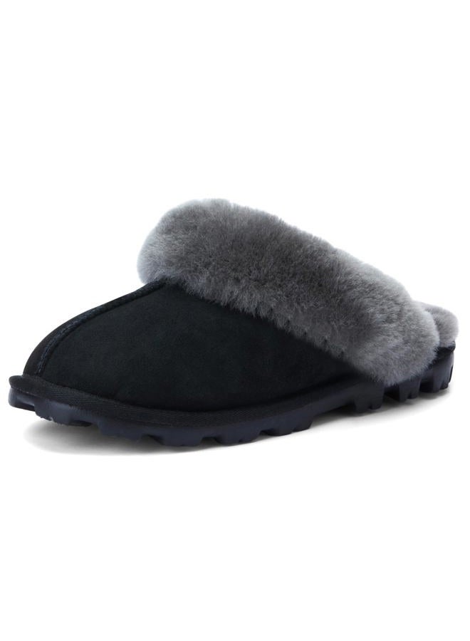 WaySoft Women's Genuine Australian Sheepskin Slippers, 18mm Wool Pile, Memory Foam, Durable Anti-Slip EVA Sole, Black, 7 - Image 1