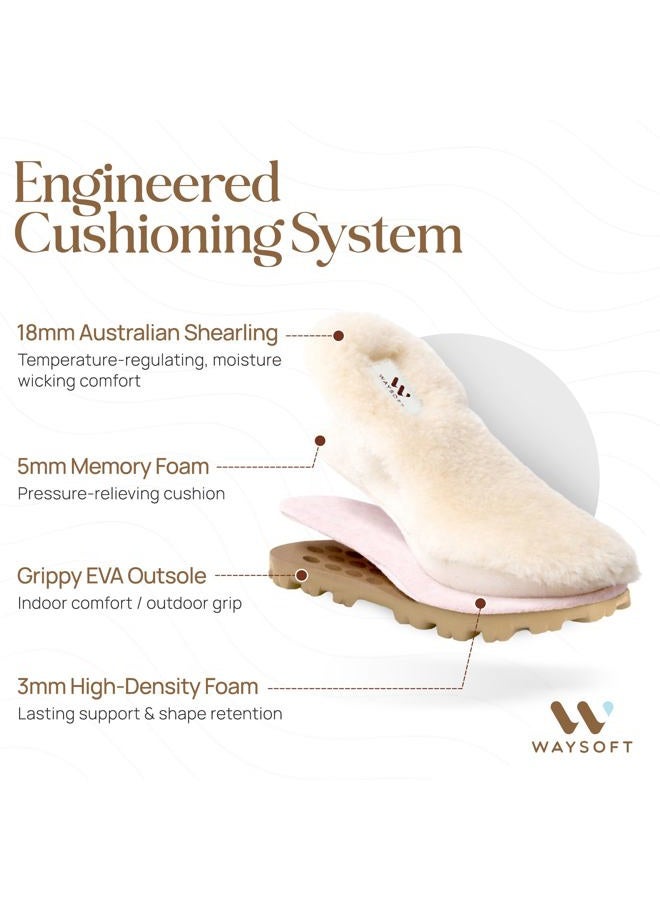 WaySoft Women's Genuine Australian Sheepskin Slippers, 18mm Wool Pile, Memory Foam, Durable Anti-Slip EVA Sole, Black, 7 - Image 4