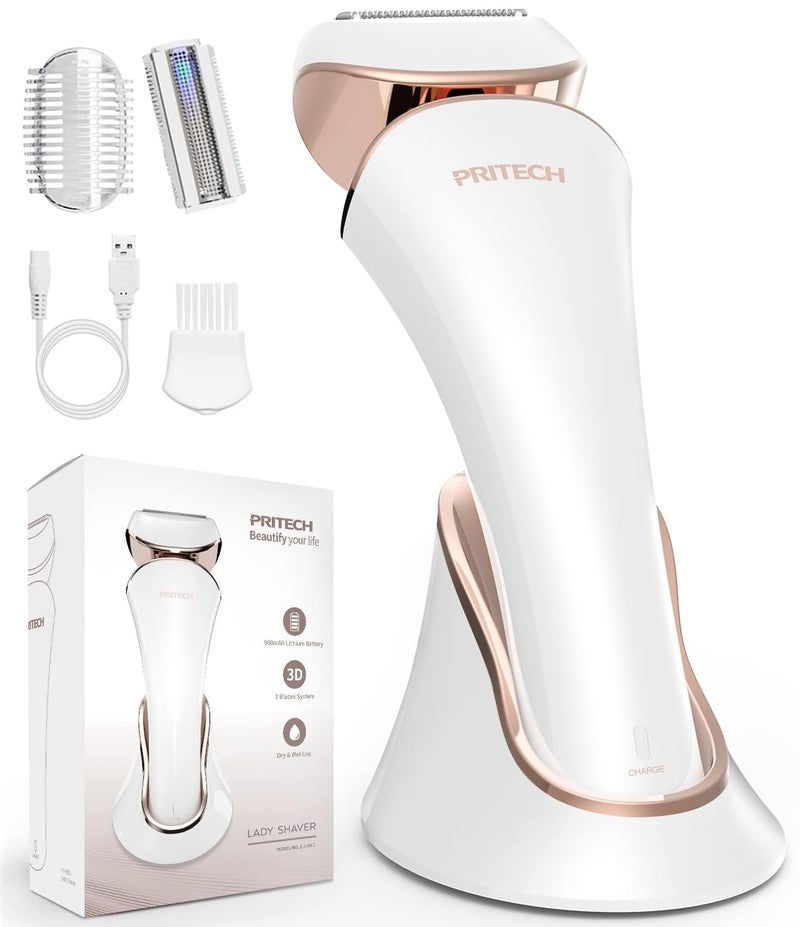 PRITECH Electric Razor for Women - Rechargeable Shaver for Women Portable Lady Shaver for Legs, Arm, Underarms, Bikini, USB Rechargeable, Wet & Dry Waterproof Bikini Trimmer for Woman, Gold - Image 2
