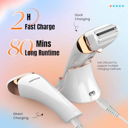 PRITECH Electric Razor for Women - Rechargeable Shaver for Women Portable Lady Shaver for Legs, Arm, Underarms, Bikini, USB Rechargeable, Wet & Dry Waterproof Bikini Trimmer for Woman, Gold - Image 5