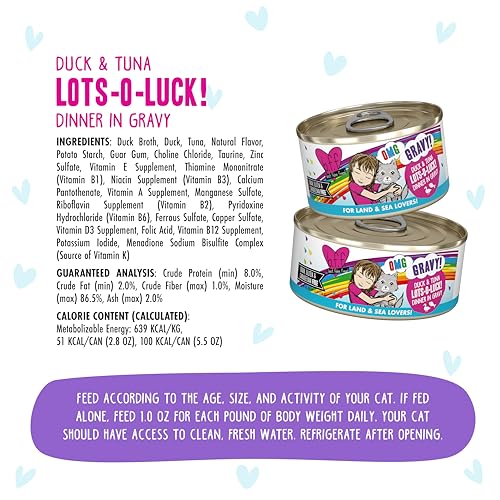 Weruva B.F.F. OMG - Best Feline Friend Oh My Gravy!, Lots-O-Luck! with Duck & Tuna in Gravy Cat Food, 5.5oz Can (Pack of 8) - Image 4