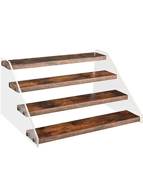 Wood Display Stand 4 Tier Clear Acrylic Display Shelf Riser Organizer for Vendors Pop Figures Cupcakes Collectibles Storage