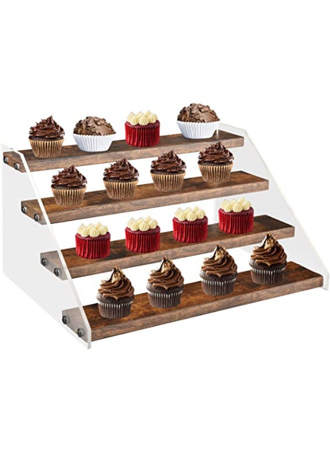Excellence - Wood Display Stand 4 Tier Clear Acrylic Display Shelf Riser Organizer for Vendors Pop Figures Cupcakes Collectibles Storage - Image 1