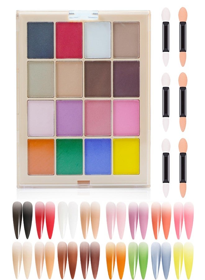 Joyeee Nail Pigment Palette - 16 Colors, Solid Powder Pigment for Nail Art, Includes 6 Sponge Sticks - Image 1