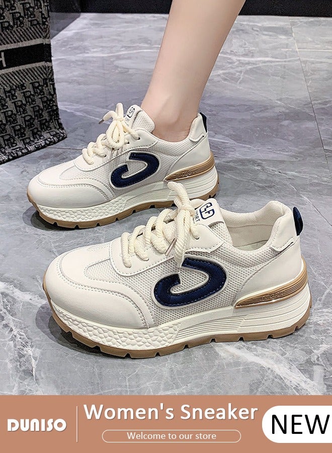 DUNISO Women's Platform Sneakers Low Top Walking Shoes for Lady Comfortable Lace Up Fashion Casual Shoes for Indoor Outdoor Travel Work and Breathable Running Shoes - Image 1