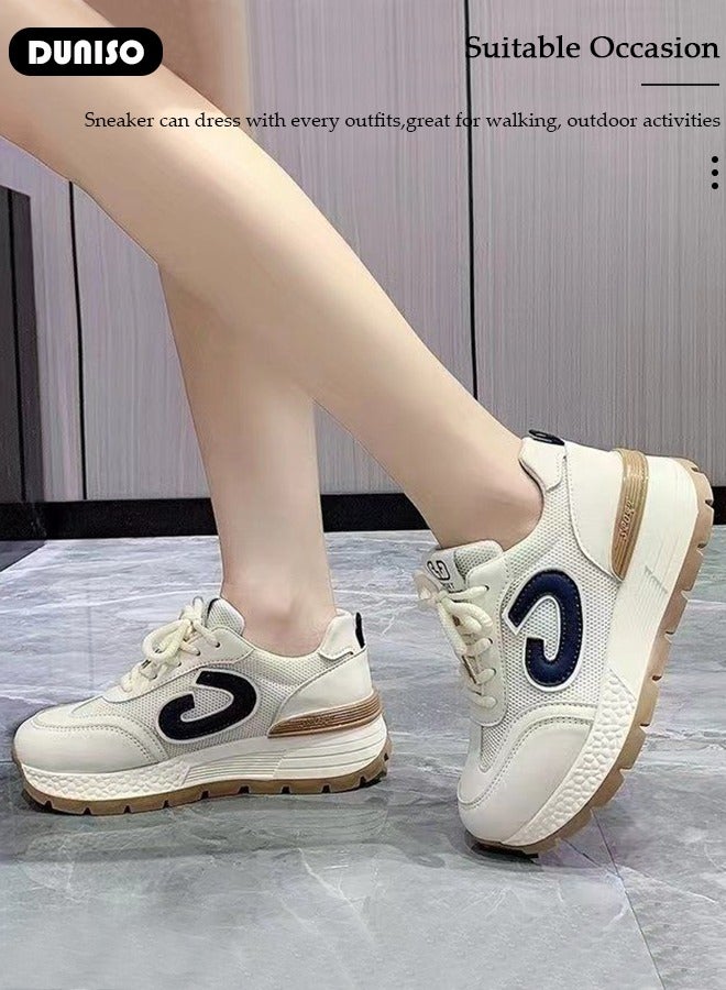 DUNISO Women's Platform Sneakers Low Top Walking Shoes for Lady Comfortable Lace Up Fashion Casual Shoes for Indoor Outdoor Travel Work and Breathable Running Shoes - Image 3