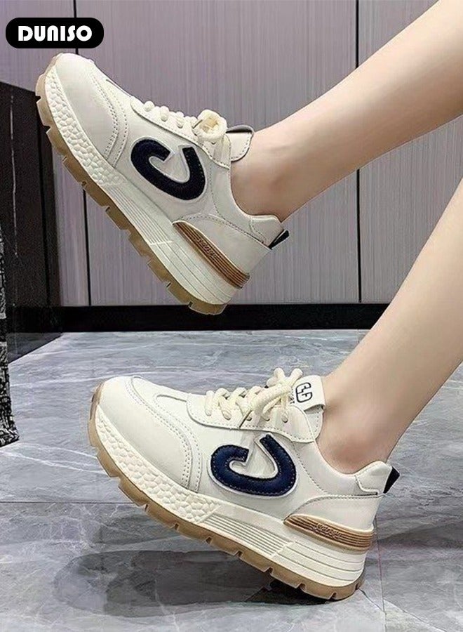 DUNISO Women's Platform Sneakers Low Top Walking Shoes for Lady Comfortable Lace Up Fashion Casual Shoes for Indoor Outdoor Travel Work and Breathable Running Shoes - Image 5