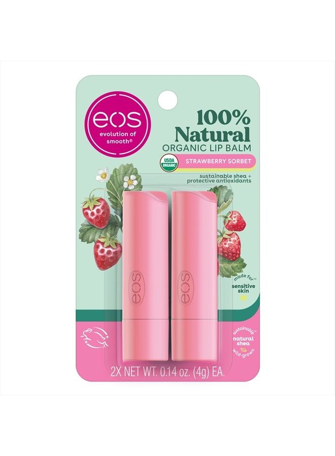 EOS 100% Natural & Organic Lip Balm- Strawberry Sorbet, Dermatologist Recommended for Sensitive Skin, All-Day Moisture, 0.14 oz, 2 Pack - Image 1
