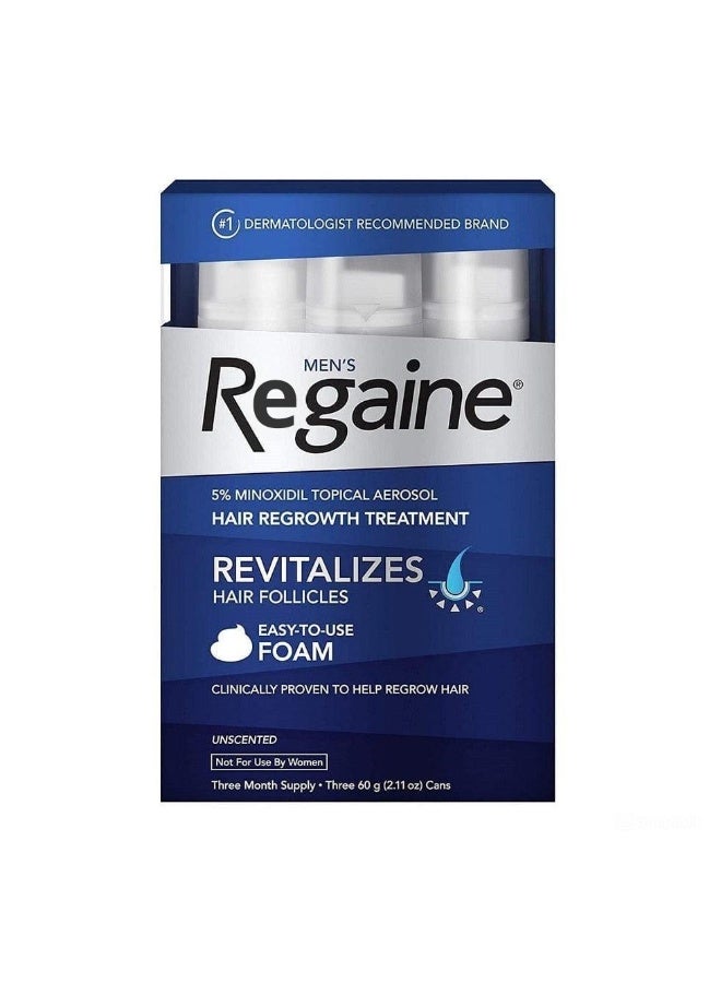 Regaine Men's Regaine 5% Minoxidil Foam for Hair Loss and Hair Regrowth, Topical Treatment for Thinning Hair, 3-Month Supply 2.11 Ounce, 3 Countounce - Image 1