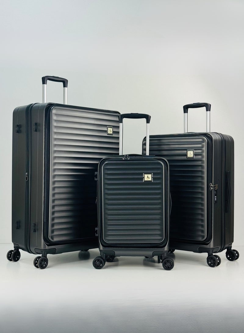 SAW & SEE Premium ABS+PC Unbreakable Front opening Hard Shell Luggage  3-Piece Suitcase Set, Lightweight with Expandable upto 25 Percent Extra storage Trolley Bags with 4 double Spinner Wheels, TSA Approved Lock and Durable Travel Suitcases– 12 Kg, 23 Kg, 35 Kg - 20" / 24" / 28" – DARK GREY  - Image 1