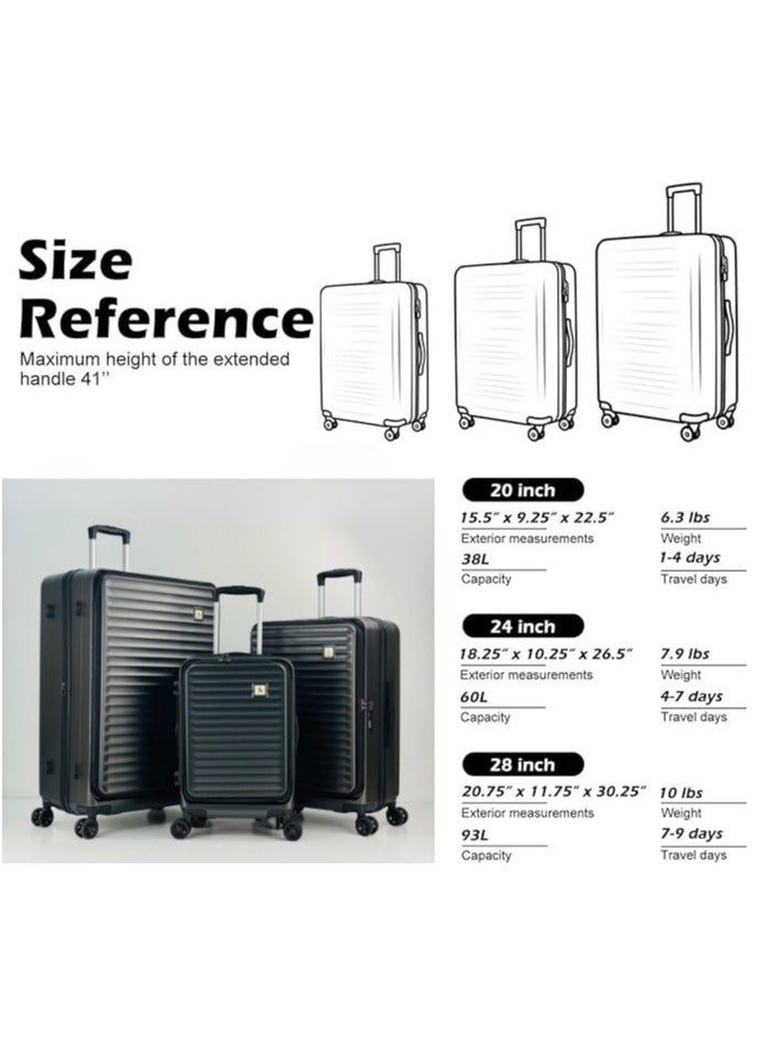 SAW & SEE Premium ABS+PC Unbreakable Front opening Hard Shell Luggage  3-Piece Suitcase Set, Lightweight with Expandable upto 25 Percent Extra storage Trolley Bags with 4 double Spinner Wheels, TSA Approved Lock and Durable Travel Suitcases– 12 Kg, 23 Kg, 35 Kg - 20" / 24" / 28" – DARK GREY  - Image 3