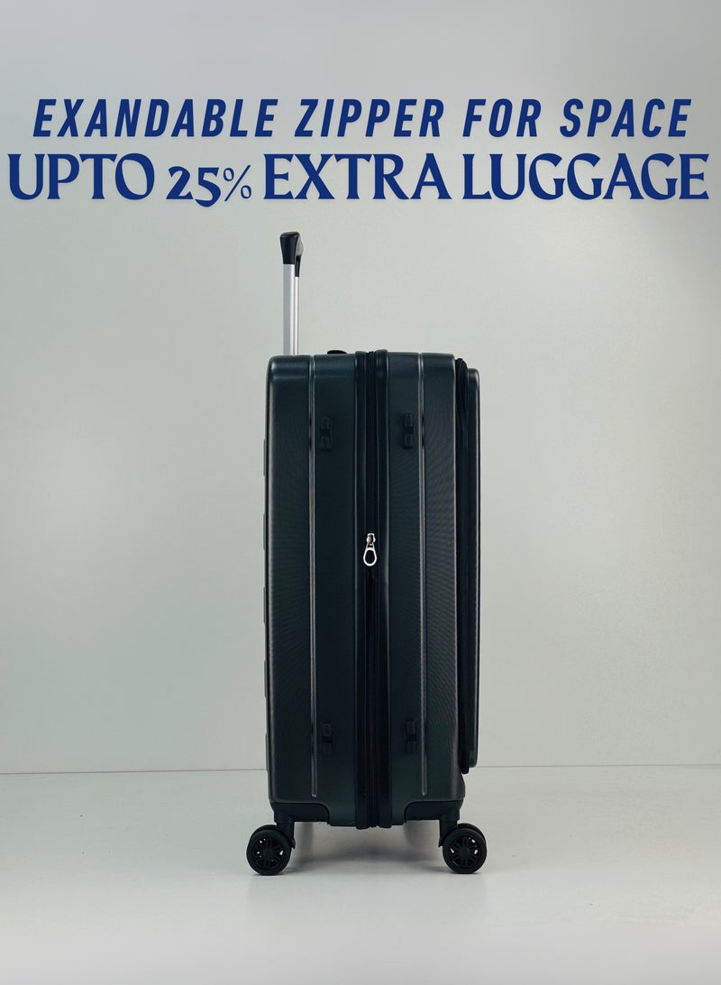 SAW & SEE Premium ABS+PC Unbreakable Front opening Hard Shell Luggage  3-Piece Suitcase Set, Lightweight with Expandable upto 25 Percent Extra storage Trolley Bags with 4 double Spinner Wheels, TSA Approved Lock and Durable Travel Suitcases– 12 Kg, 23 Kg, 35 Kg - 20" / 24" / 28" – DARK GREY  - Image 5