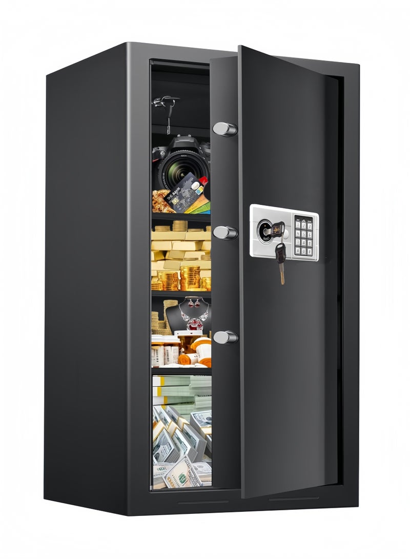 جيجيرو صندوق أمان منزلي مقاوم للحريق والماء، صندوق أمان كبير مضاد للسرقة ومقاوم للحريق مع لوحة مفاتيح قابلة للبرمجة، مفاتيح احتياطية ورف قابل للإزالة، خزائن أمان رقمية، 100 × 38 × 31 سم - Image 1