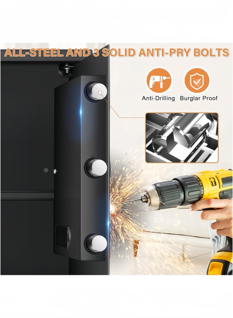 جيجيرو صندوق أمان منزلي مقاوم للحريق والماء، صندوق أمان كبير مضاد للسرقة ومقاوم للحريق مع لوحة مفاتيح قابلة للبرمجة، مفاتيح احتياطية ورف قابل للإزالة، خزائن أمان رقمية، 100 × 38 × 31 سم - Image 3