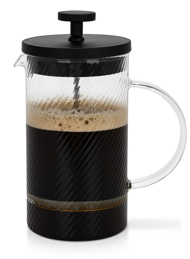 French Press Coffee and Tea Maker 350mL, Heat Resistant Thickened Borosilicate Glass Stainless Steel Coffee and Tea Press, Hot and Cold Brew Coffee French Press, Embossed Glass Design