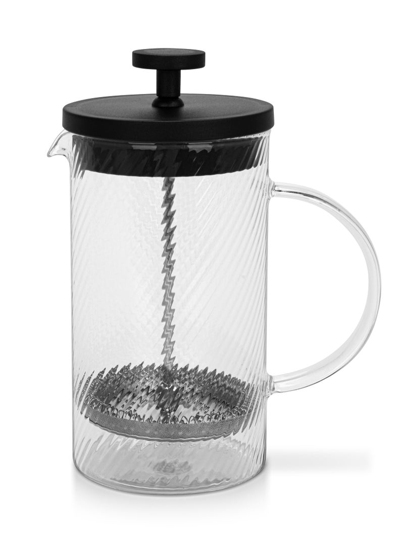 French Press Coffee and Tea Maker 350mL, Heat Resistant Thickened Borosilicate Glass Stainless Steel Coffee and Tea Press, Hot and Cold Brew Coffee French Press, Embossed Glass Design