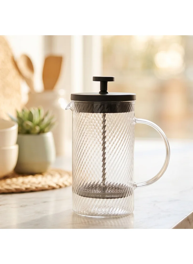 Fissman French Press Coffee and Tea Maker 350mL, Heat Resistant Thickened Borosilicate Glass Stainless Steel Coffee and Tea Press, Hot and Cold Brew Coffee French Press, Embossed Glass Design