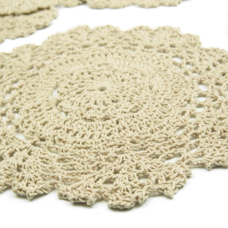 كيلوفلاي كيلوفلي كروشيه كوتون دانتيل طاولة المفارش المتفارق المتفارق الحزمة 4pc بيج الأزهار 7 بوصة - Image 2