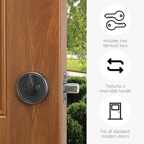 Design House Keyed Entry Door Deadbolt with One Keyed Side and Twist-Knob Interior, 2-Way Adjustable Latch, Fits Standard Doors, Oil Rubbed Bronze – Design House, 750869 - Image 3