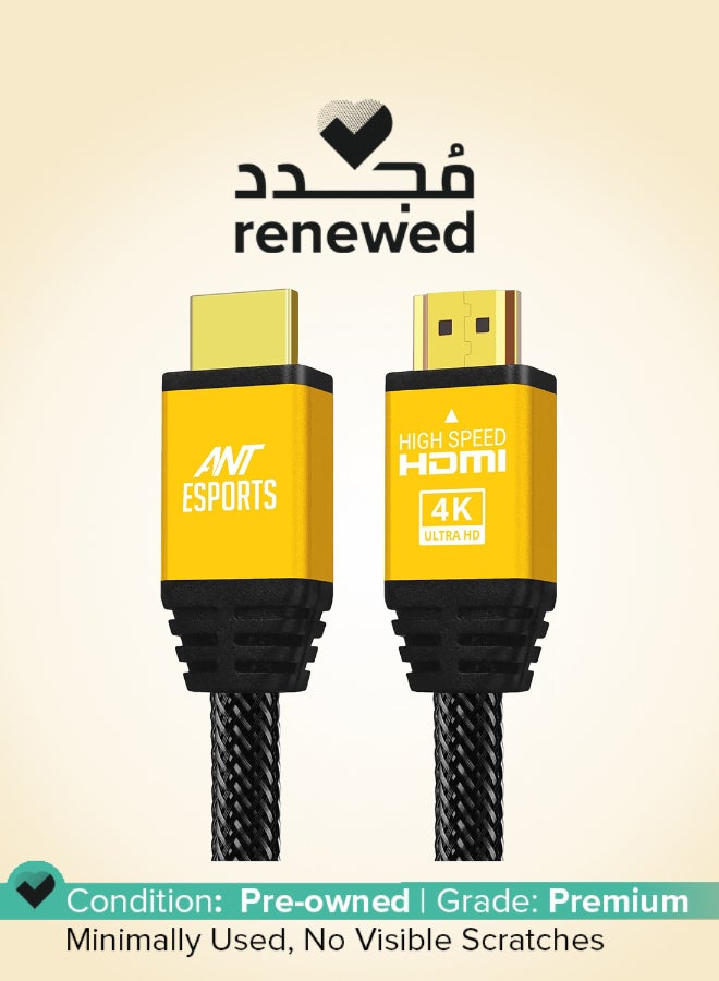 ANT Esports Renewed - Ant Esports AEH002 4K HDMI Cable 2M,Lead 2.0 Braided High Speed 18Gbps Support 4K@60Hz 2K@144/165Hz ARC, HDR, 3D,Compatible TV,Smart TV, Blu-Ray,PS4/5, Xbox one,Projector, Soundbar,PC,Monitor, Laptop - Black - Image 1