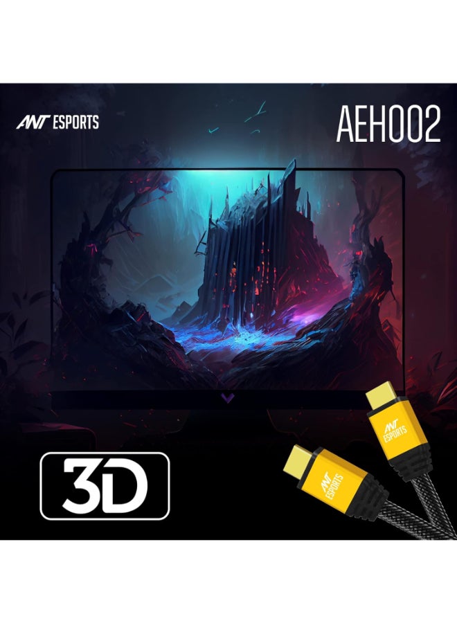 ANT Esports Renewed - Ant Esports AEH002 4K HDMI Cable 2M,Lead 2.0 Braided High Speed 18Gbps Support 4K@60Hz 2K@144/165Hz ARC, HDR, 3D,Compatible TV,Smart TV, Blu-Ray,PS4/5, Xbox one,Projector, Soundbar,PC,Monitor, Laptop - Black - Image 2
