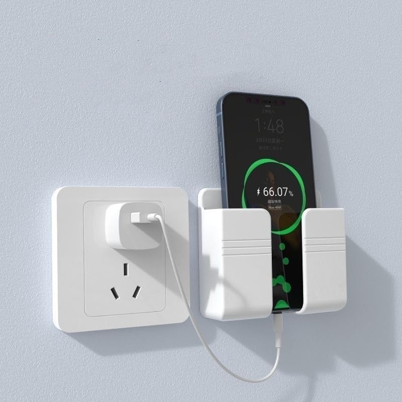 Wall-Mounted Phone Holder, Punch-Free Multifunction Hook Stand for Home & Office - White - Image 2